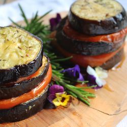 Baked Aubergine & Tomato Stacks with Garlic, Lemon, Rosemary & Thyme