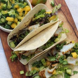 Fish Tacos with Mango & Cucumber Salsa