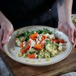 Warm, Lemon & Herb Cous Cous with Roasted Carrot & Feta