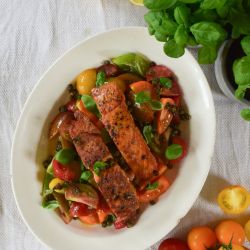 Salmon Piccata with Tomato & Crispy Caper Salad