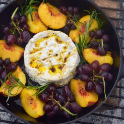 Charlie & Ivy's Fire Pit Camember wtih Peaches & Grapes Recipe
