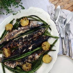 Mackerel & Green Beans in Chilli, Garlic & Ginger with Charred Limes