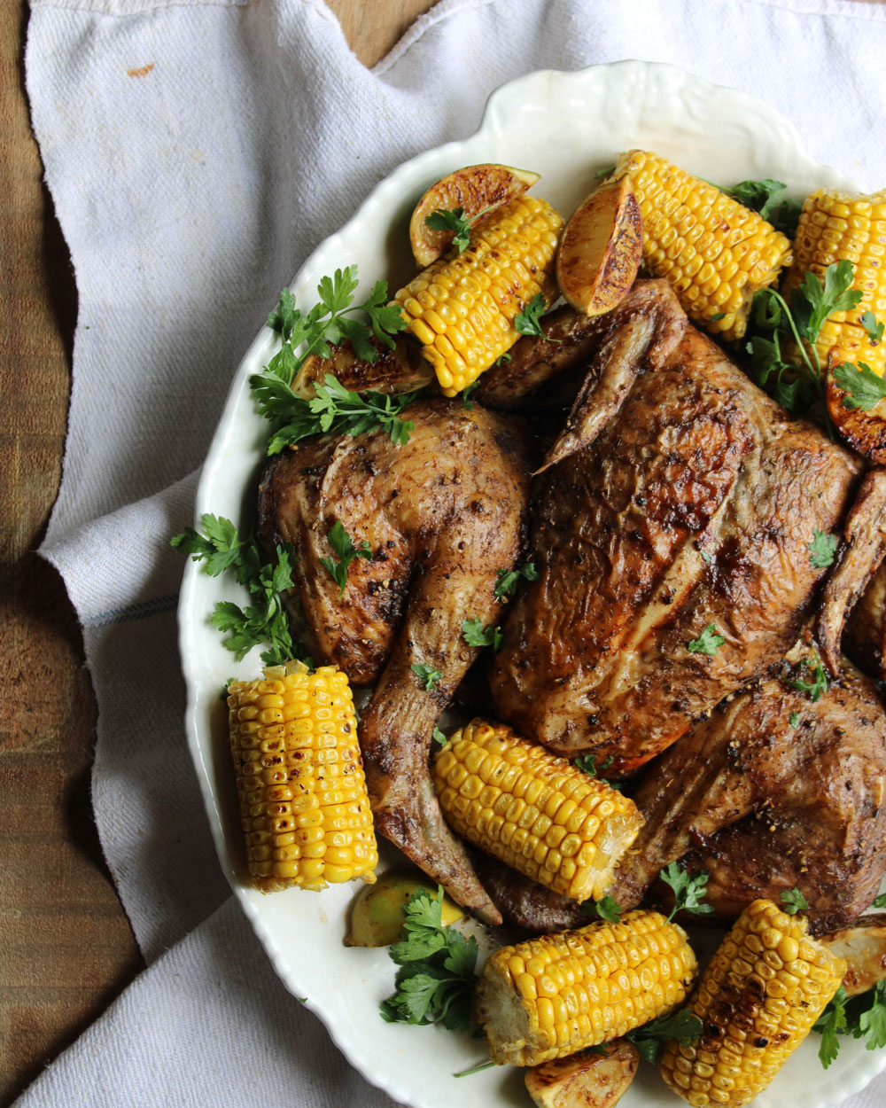 Spatchcock Peri-Peri Chicken with Barbecued Corn