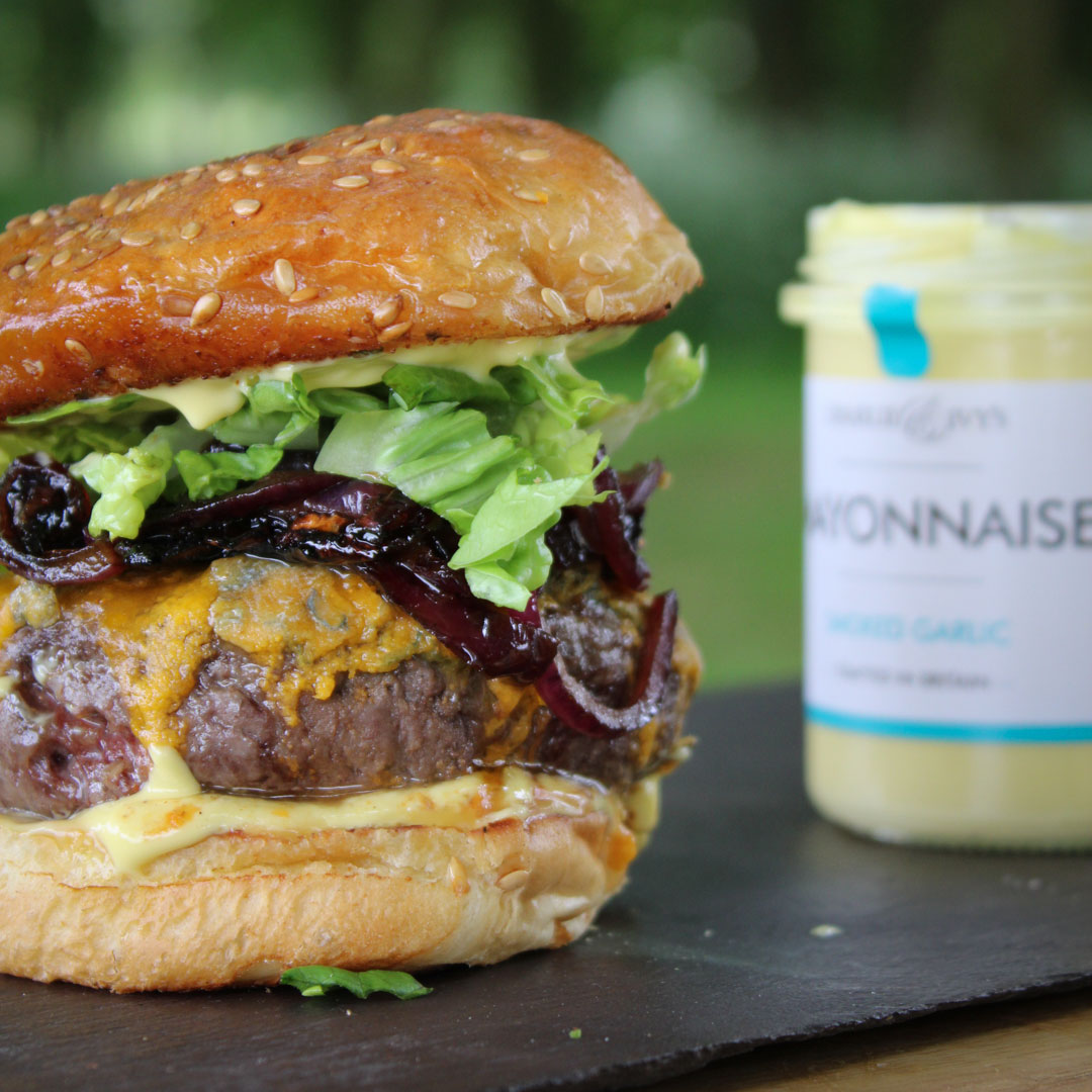 Burger on the garden table