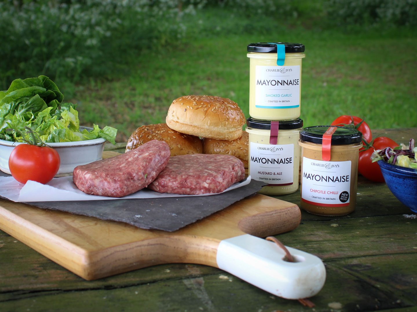 Burger on the garden table