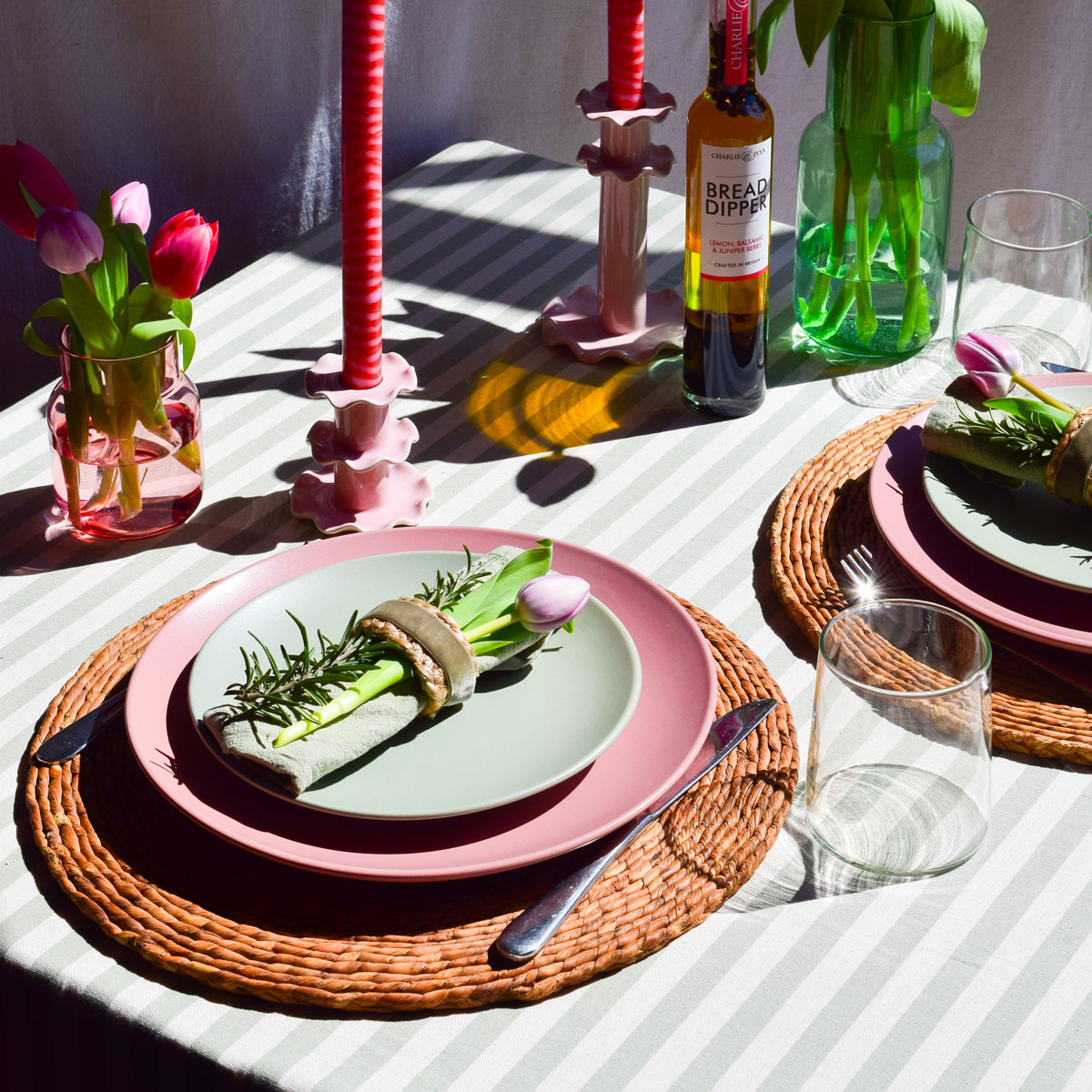 Pink and Green tablewear