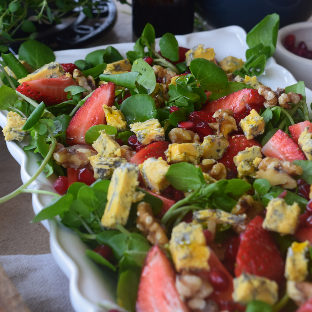 Strawberry and Pomegranate Salad with Harrogate Blue